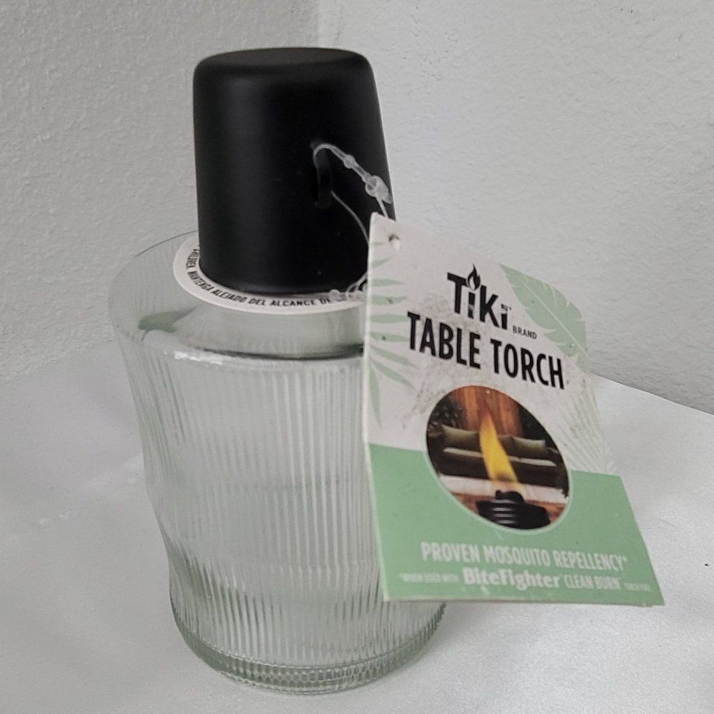 TIKI CARVED GLASS TABLE TORCH  NWT